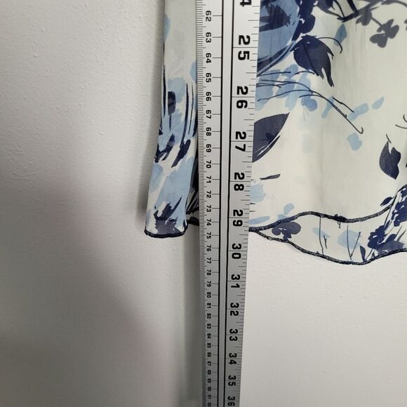 Studio Y Y2k cream blue floral semi-sheer boho elastic waist Flutter Sleeve top - Picture 5 of 5